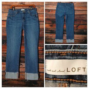LOFT Made & Loved Jeans Size 10 30 Cuffed Curvy Straight Blue Denim Stretch